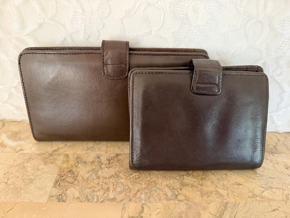 Vintage bundle of wallet and checkbook dark brown leather